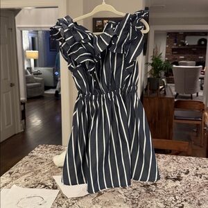 4/5 Habitual Fit & Flare Dress Blue/White toddler dress with shoulder bow.